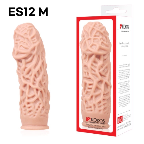 Насадка на член із стимулюючим рельєфом тілесного кольору Kokos Extreme Sleeve ES.12 розмір M - 4