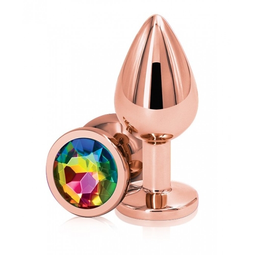 Анальний затор золотистого кольору з райдужним каменем Ns Novelties Rose gold small - 1