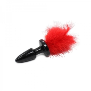 Чорна анальна пробка з червоним хутром Bdsm4u Bunny Tail Anal Plug Red