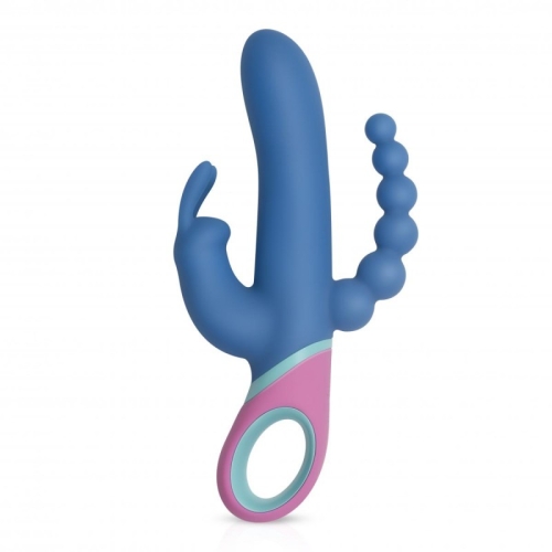 Вибратор тройной с клиторальным и анальным отростками синего цвета PMV20 Vice Double Vibrator - 1