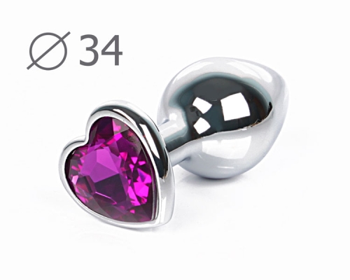Анальна втулка металева з фіолетовою стразою у вигляді серця Anal Jewelry Plugs L 80 мм d 34 мм Вага 80г - 2
