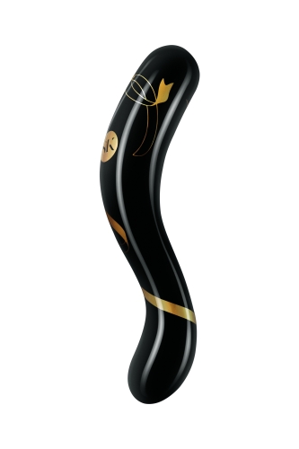 Двухсторонний фаллоимитатор стеклянный черного цвета Secret kisses Handblown double ended dildo длина 177 мм - 1