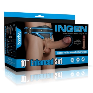 Страпон ременной полый мужской телесного цвета Lovetoy Ingen 10 Enhanced Set размеры L/XL/2XL
