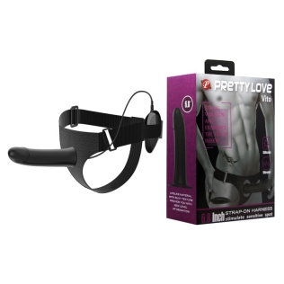 Ременной вибрострапон полый для мужчин с пультом управления черный LYBAILE Strap-on Harness Vito 