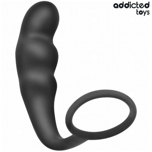 Массажер простаты с эрекционным кольцом на член черный Addicted Toys Anal Plug Ring Silicone Model 4 - 2