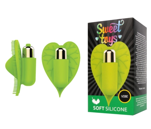 Вібратор листочок для клітора силіконовий з шипиками SWEET TOYS зелений L 8 см ширина 5,5 см зі знімною вібропулею - 1