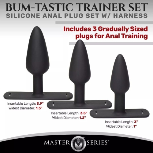 Набір анальних пробок з портупеєю чорний Master Series Bum Tastic 3 штуки - 2