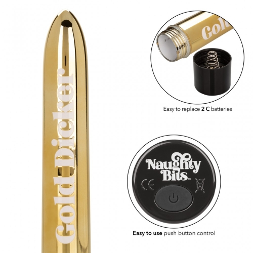 Мини вибратор золотистого цвета California еxotic novelties Naughty Bits Gold Dicker Vibe - 5