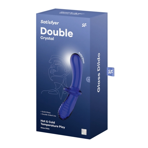 Стеклянный двойной дилдо синего цвета Satisfyer Double Crystal - 5