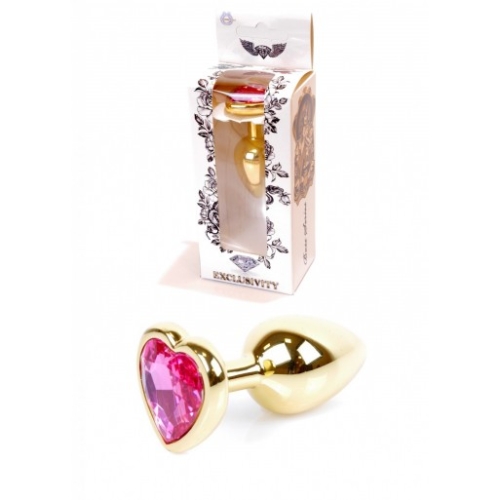 Анальний затор золотистого кольору з рожевим камінчиком у формі серця Boss series Jewellery - 1