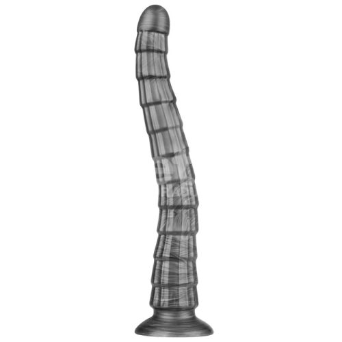 Огромный вибратор ребристый на присоске серебристого цвета Lovetoy King Sized Vibrating Vibrax Slider - 3