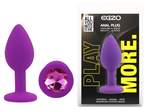 Силіконова фіолетова анальна пробка з малиновим кристалом EGZO Silicone Round Plug розмір S - 1