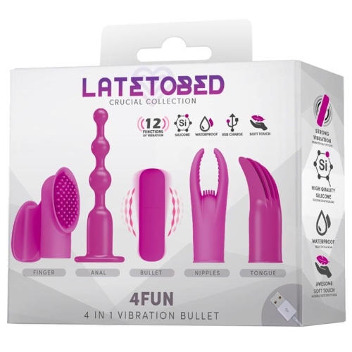 Набір іграшок секс з насадками рожевий Latetobed ​​4fun Vibrating Bullet 4 Sleeves - 2