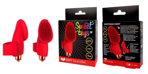 Вибратор для клитора силиконовый с усиками на палец SWEET TOYS красный L 9 см D 3,3 см - 4