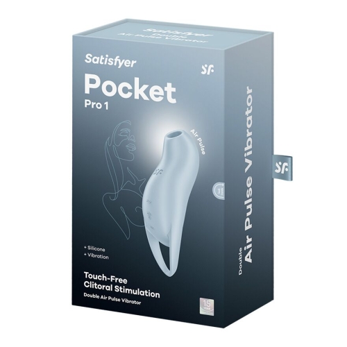 Вакуумный клиторальный стимулятор с вибрацией голубого цвета Satisfyer Pocket Pro 1 - 5