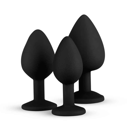 Набір анальних пробок чорні з силікону з безбарвними кристалами EasyToys - 3