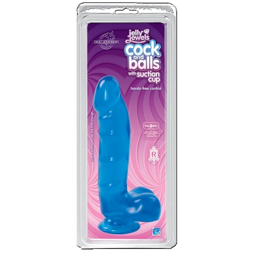 Фалоімітатор на присоску з гелевим покриттям Doc Johnson Jelly Jewels-Cock and Balls with Suction Cup-Blue - 2