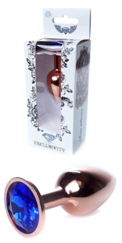 Анальна пробка S золотистого кольору із кристалом синього кольору BOSS of TOYS Jewellery plug - 1
