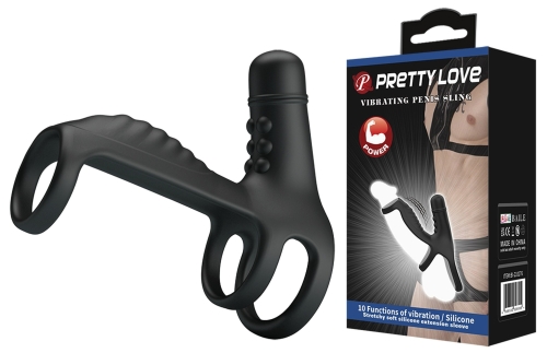 Вібронасадка для чоловіків чорного кольору LYBAILE Pretty Love VIBRATING PENIS SLING - 1