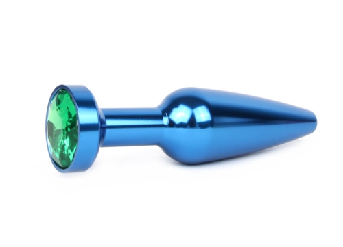 Синя металева анальна пробка зі стразом Anal Jewelry Plugs L 113 мм d 29 мм, Вага 100г, колір кристала зелений - 1
