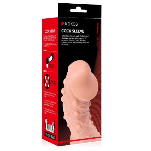 Насадка на член реалистичная с пупырышками и с петлей для мошонки телесная Kokos Cock Sleeve CS 002 размер S - 3