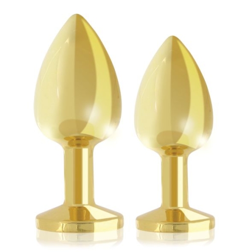 Набор золотистых анальных пробок с кристаллом RIANNE S - Booty Plug Luxury Set, диаметр 3 и 3,5см - 4