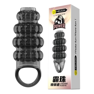 Стимулирующая насадка на член с пупырышками черная Meleon - Dominate Beads Locking Sleeve