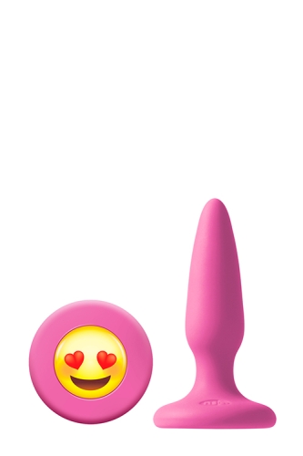 Анальная силиконовая пробка розового цвета с заглушкой смайликом NS Novelties Mojis ily - 1