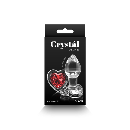 Стеклянная анальная пробка с красным камушком в форме сердца NS Novelties Crystal - Desires - Red Heart размер Small - 3