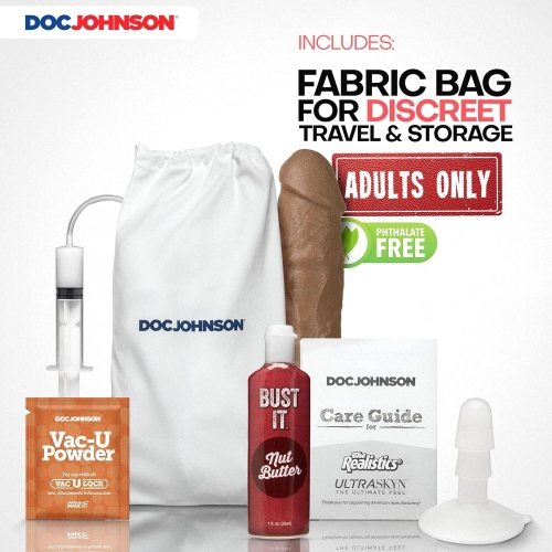 Кончающий фаллоимитатор реалистичный на присоске бежевый Doc Johnson The Realistic Cock ULTRASKYN - Squirting 9,5 - 4