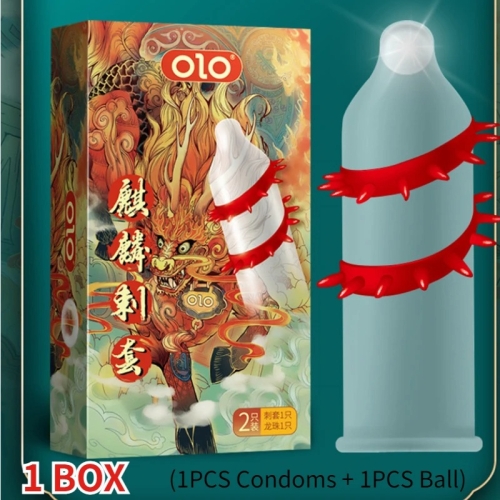 Презерватив с усиками + шарик OLO Kirin Thorn 1 штука - 1