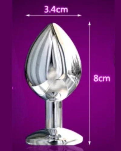 Металлическая анальная пробка серебристая с серебристым камушком Sexy desires размер М - 4