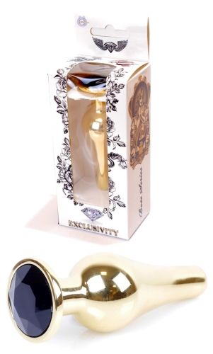 Анальна пробка золотистого кольору із кристалом чорного кольору BOSS of TOYS Jewellery BUTT plug - 1
