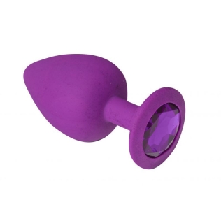 Анальная пробка силиконовая с фиолетовым кристаллом Crystal Silicone размер M 