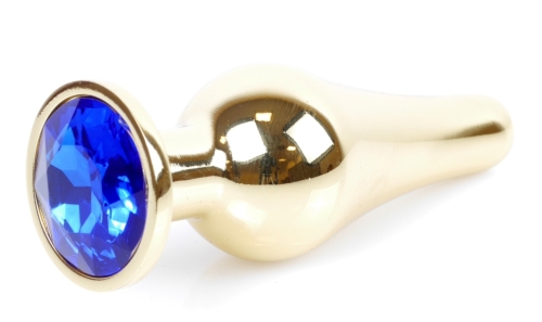 Анальна пробка золотистого кольору із кристалом синього кольору BOSS of TOYS Jewellery BUTT plug - 3