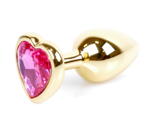 Анальная пробка S золотистого цвета с кристаллом в виде сердца малинового BOSS of TOYS Jewellery plug - 2