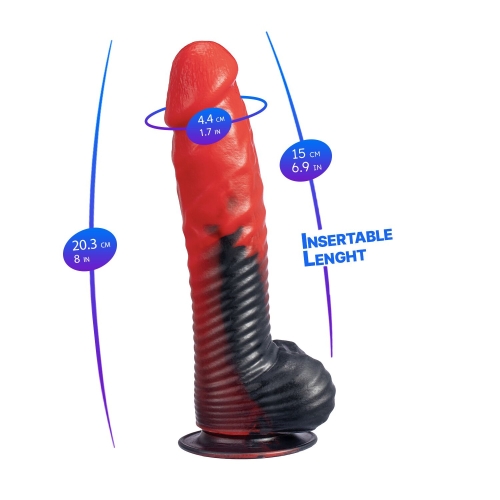 Фаллоимитатор реалистичный на присоске ребристый с венами черно красный SilexD Fantasy Liquid Silicone Devil 8in - 3