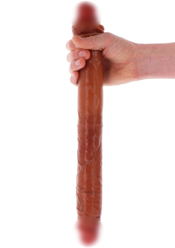 Двухсторонний реалистичный фаллоимитатор силиконовый коричневый Toy Joy Get Real Skin - 1