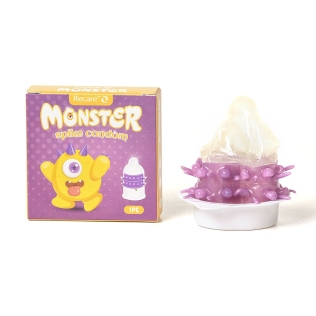 Презерватив жовтий з рядами пухирців та шипів Recare Monster Spike Condom