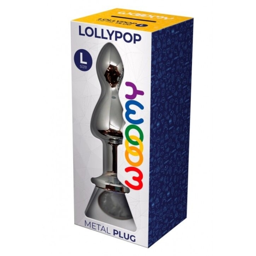 Анальна пробка у формі льодяника з камінчиком Сріблястого кольору Wooomy Lollypop Double Ball Metal Plug розмір L - 3