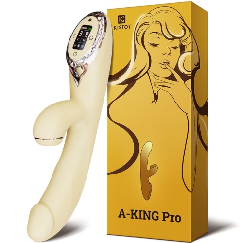 Вакуумний вібратор-кролик з підігрівом жовтий KisToy a-King Pro з LED-екраном - 4