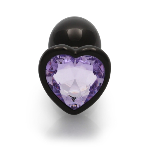 Металлическая анальная пробка черная с фиолетовым камнем Heart Gem размер S Ouch! - 2