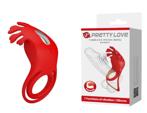 Эрекционное виброкольцо на член силиконовое красного цвета Lybaile Pretty Love - 1