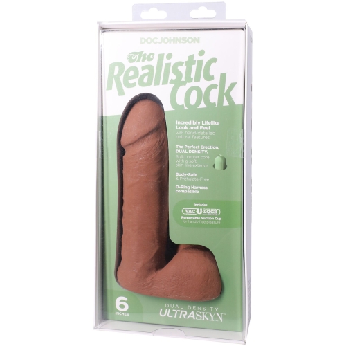Фаллоимитатор реалистичный на съемной присоске бежевый Doc Johnson The Realistic Cock ULTRASKYN - 6 Inch with Balls Caramel - 9