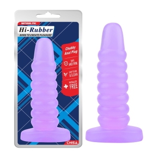Анальная ребристая пробка на присоске фиолетового цвета Chisa Hi Rubber