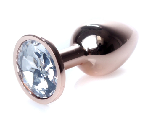 Анальна пробка S золотистого кольору із кристалом сріблястого кольору BOSS of TOYS Jewellery plug - 3