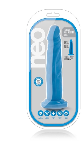 Фаллоимитатор реалистичный на присоске голубой NEO 7.5INCH DUAL DENSITY COCK NEON - 4