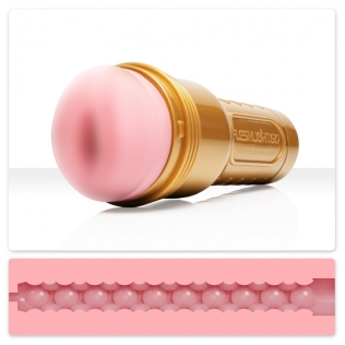 Мастурбатор в колбе вагина из киберкожи бежевого цвета Fleshlight