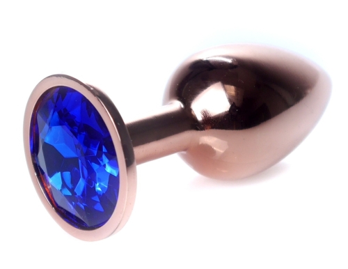 Анальна пробка S золотистого кольору із кристалом синього кольору BOSS of TOYS Jewellery plug - 3