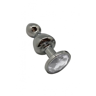  Анальная пробка в форме леденца с камушком Серебристого цвета Wooomy Lollypop Double Ball Metal Plug размер S 